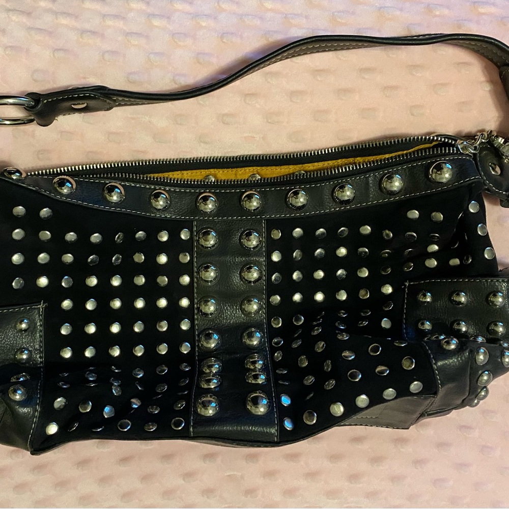 Kathy Van Zeeland Black STUDDED Shoulder Handbag.